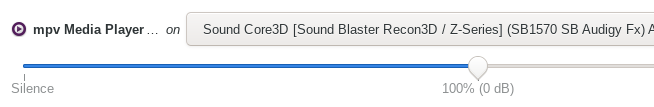 pavucontrol showing a sink called “Sound Core3D [Sound Blaster Recon3D / Z-Series] (SB1570 SB Audigy Fx) Analog Stereo”