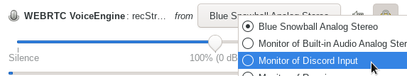 selecting “Monitor of Discord Input” in pavucontrol